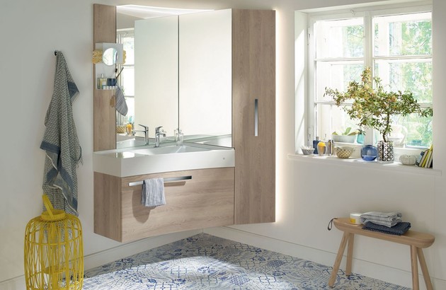 Meuble D'Angle Salle De Bain Avec Porte - Armoire WC Blanche 31.5x63x81 Cm, Étagères Réglables, MDF