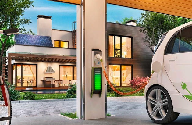 Habitation positive avec panneaux solaires et installation voiture électrique
