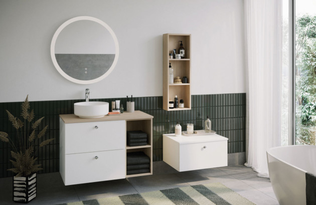 Le meuble de salle de bains Mix & Match de Burgbad, entre espace ouvert et espace fermé