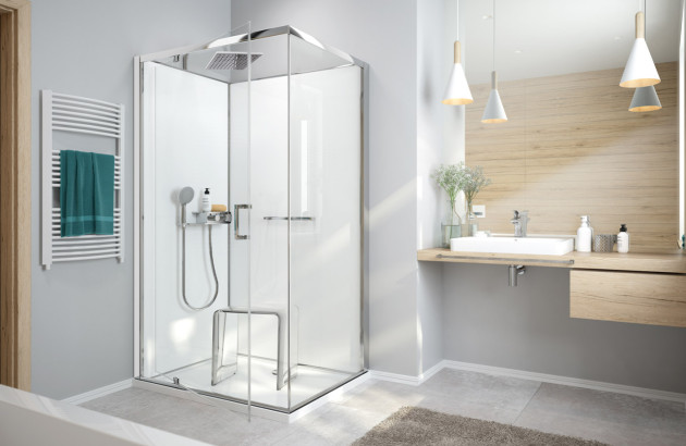 Cabine de douche modèle New City de la marque Leda dans une salle de bain contemporaine