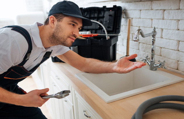 plombier qui teste l'installation du nouveau mitigeur lavabo