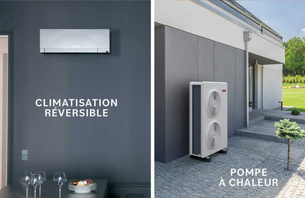 exemple d'une climatisation reversible  msz ef de mitsubishi electric et d'une pompe à chaleur