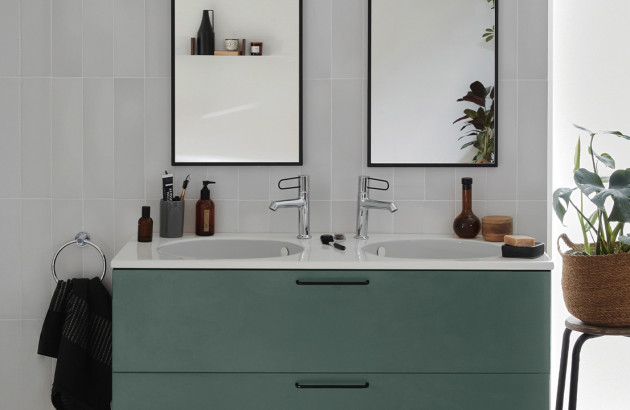 Meuble de salle de bains vert double vasque compact
