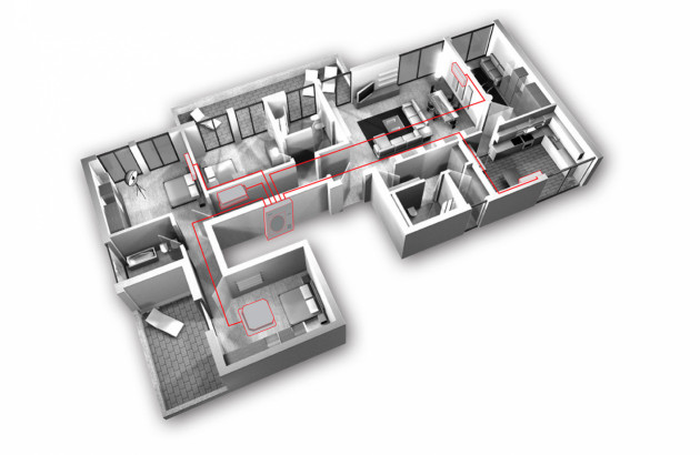 plan d'une maison, schématisant la distribution de la chaleur dans les différentes pièces