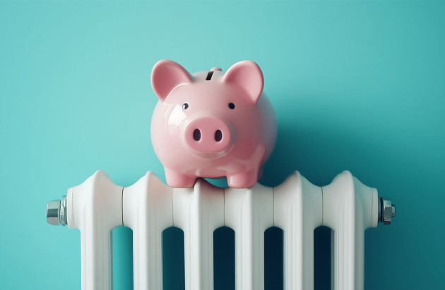Cochon tirelire posé sur un radiateur