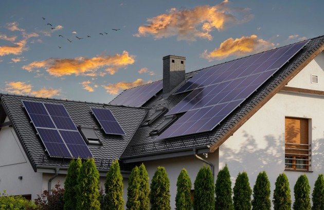 Grande maison équipée de panneaux solaires
