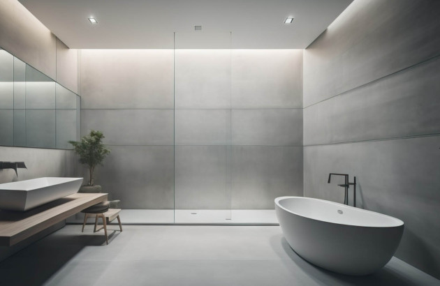 Baignoire en acier émaillé dans une salle de bains sobre