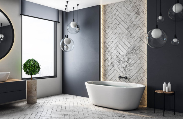 Modèle de baignoire en acier dans une salle de bains moderne