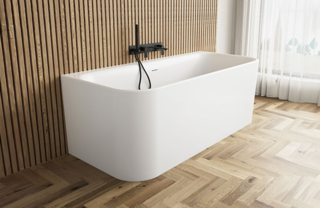Baignoire blanche avec mitigeur mural thermostatique noir mat