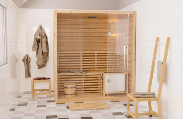 Petite cabine de sauna en bois pour la salle de bains