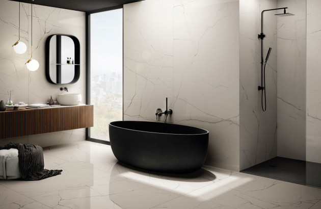 salle de bain carrelage imitation en marbre