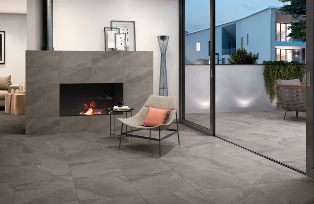 Carrelage grand format béton brut gris design