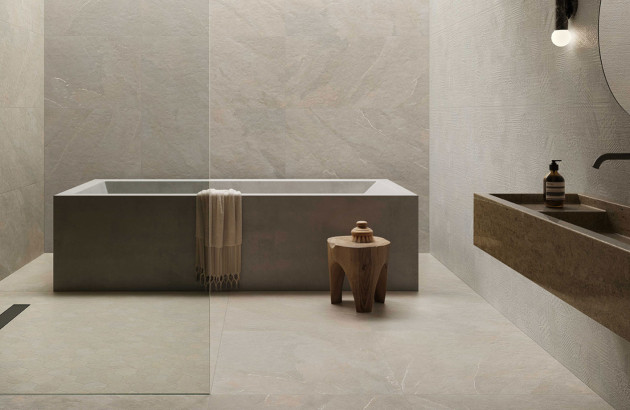 Carrelage effet ciment beige grand format sol et mur