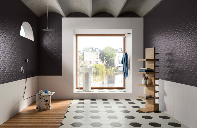carrelage salle de bains graphique noir et blanc