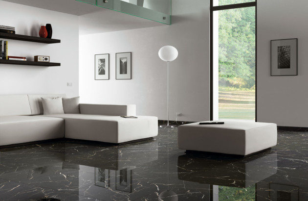 Carrelage imitation marbre dans un salon