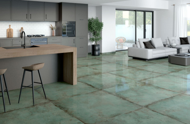Carrelage poli vert brillant
