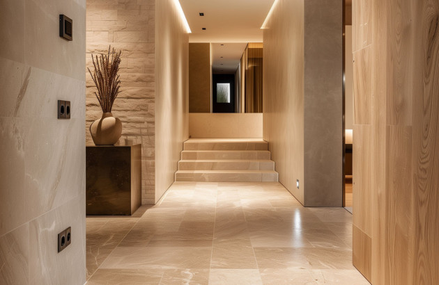 carrelage travertin dans un couloir de maison