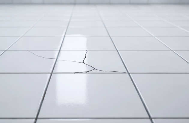 Carreaux de carrelage blanc dont un carreau qui présente une importante fissure