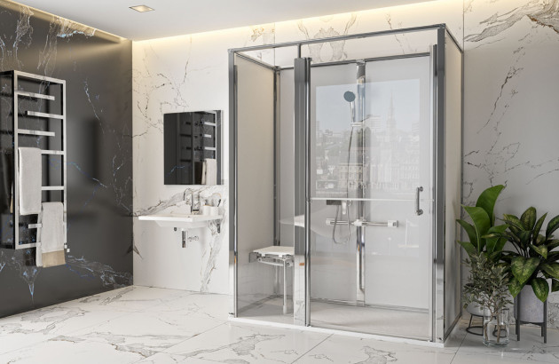 Cabine de douche blanche Onyx avec porte pivotante de AKW