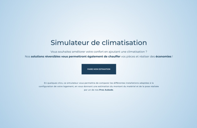 Interface de simulateur de climatisation permettant d’estimer la puissance adaptée à son logement.