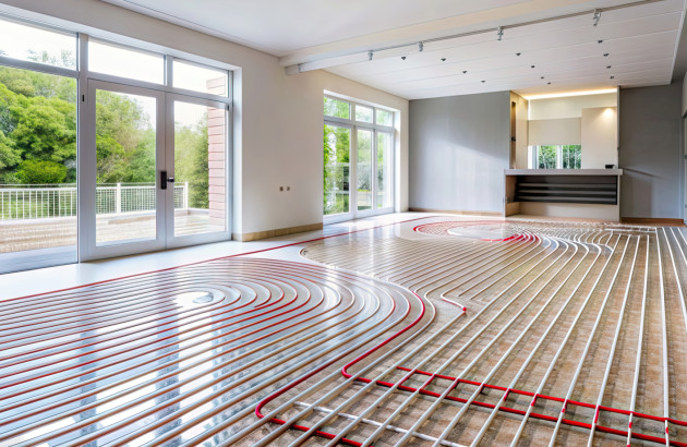 Plancher chauffant électrique qui recouvre le sol d'un salon