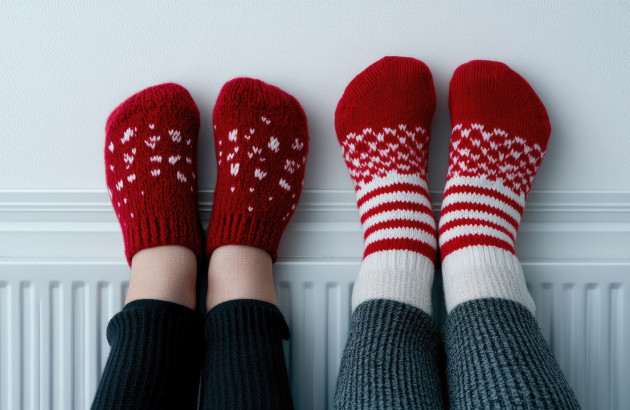 Deux personnes qui mettent leurs pieds sur le radiateur