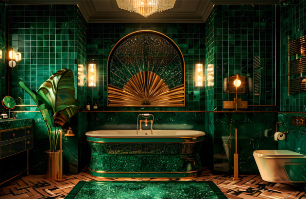 Salle de bains au style art déco avec une ambiance globale très verte