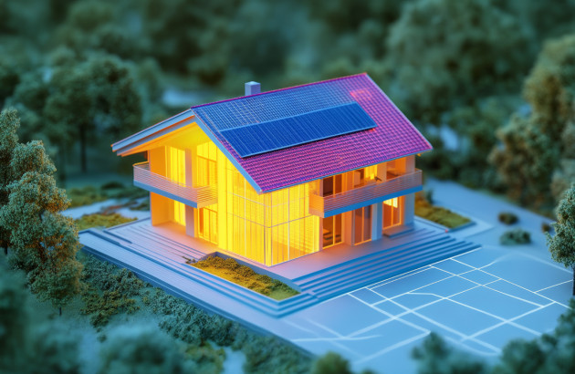 Maquette illustrant une maison à haute performance énergétique