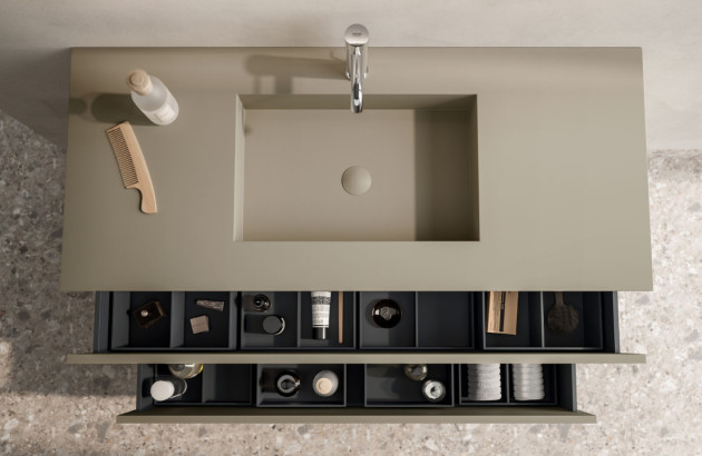 Meuble vasque avec des tiroirs organisés pour les rangements