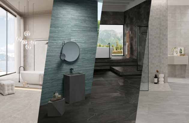 quatre différents styles de salle de bains total look carrelage