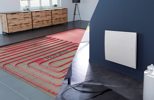 Comparaison entre un plancher chauffant hydraulique et un radiateur électrique mural.