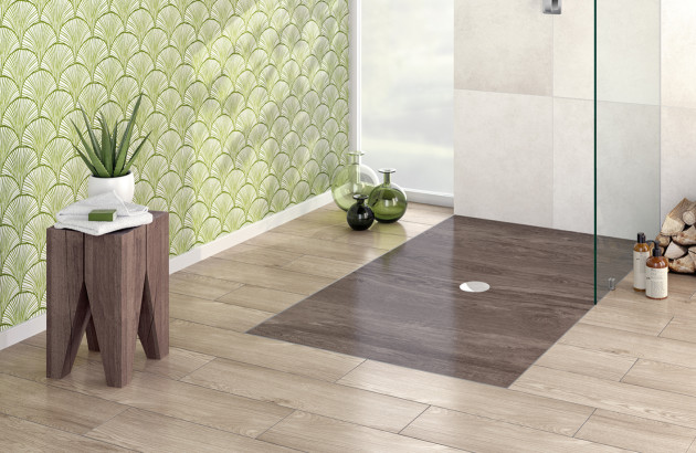 Receveur de douche encastré effet bois, douche sans seuil