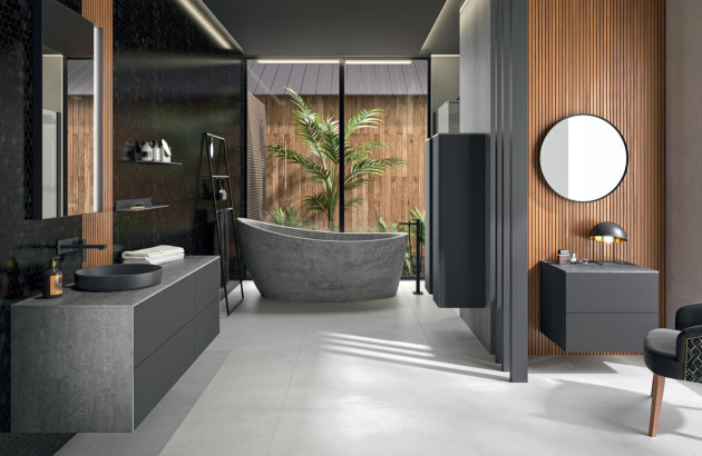 Salle de bains balinaise avec un éclairage naturel