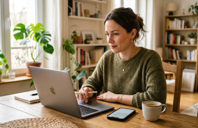 Particulier effectuant des démarches administratives en ligne depuis son domicile.