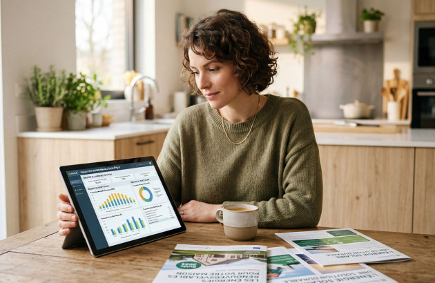 Simulation des économies d'énergie sur tablette dans une maison écoénergétique