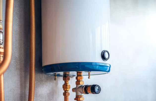 Vue proche d'un chauffe-eau installé contre un mur