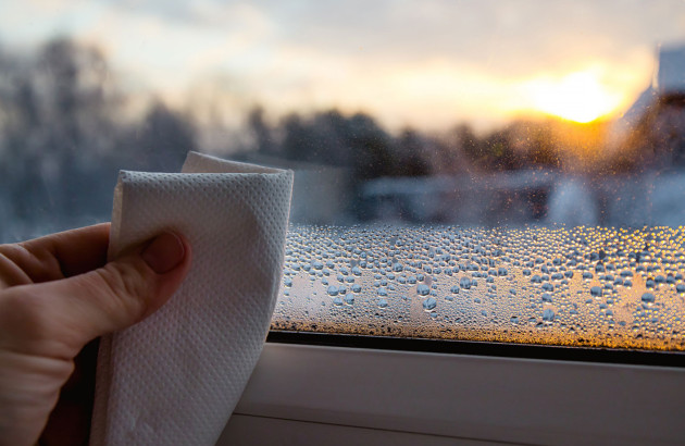 Condensation visible sur une fenêtre, illustrant un problème d’humidité et de déperditions thermiques dans le logement.