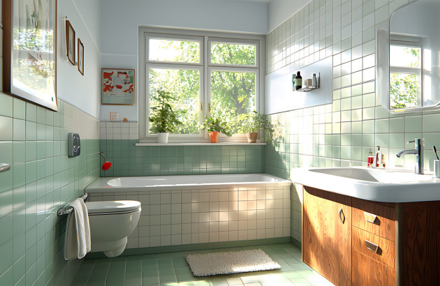Petite salle de bains avec une baignoire