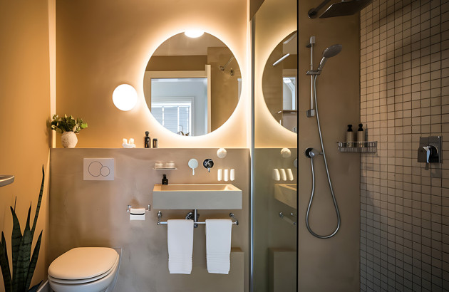 Petite salle de bains toute équipée avec une douche à l'italienne
