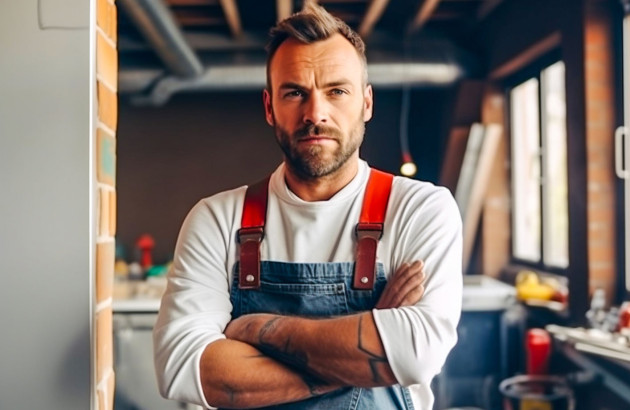 Artisan carreleur au regard déterminé