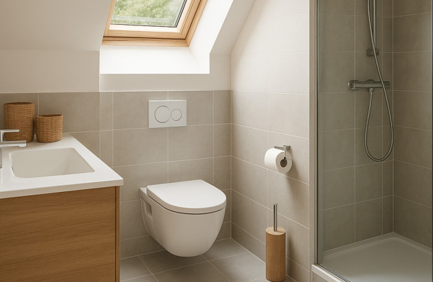 WC dans une salle de bains aménagée sous les combles