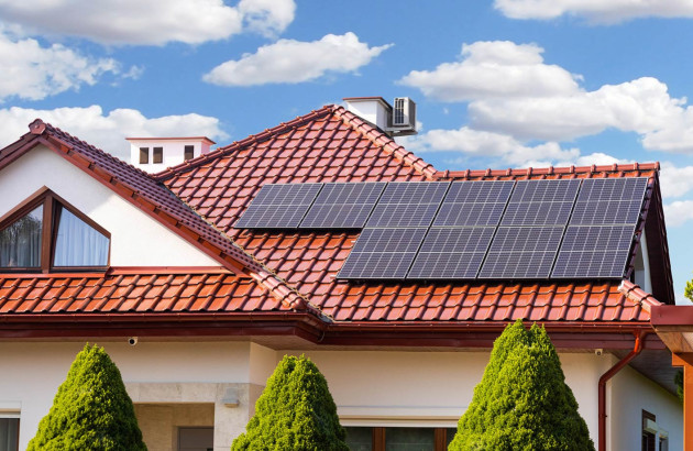 Grande maison avec des panneaux photovoltaïques