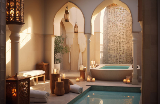 Hammam avec bain et carrelage traditionnel