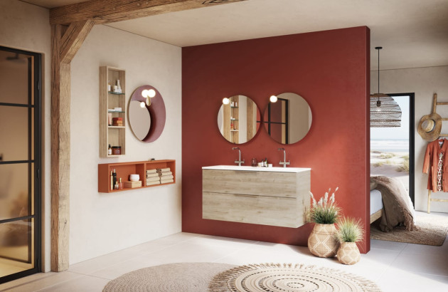 Salle de bains moderne épurée avec terracotta