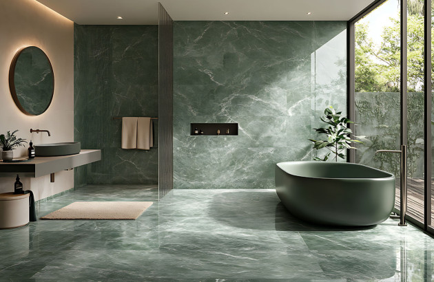 Salle de bains avec des carreaux de carrelage marbre vert
