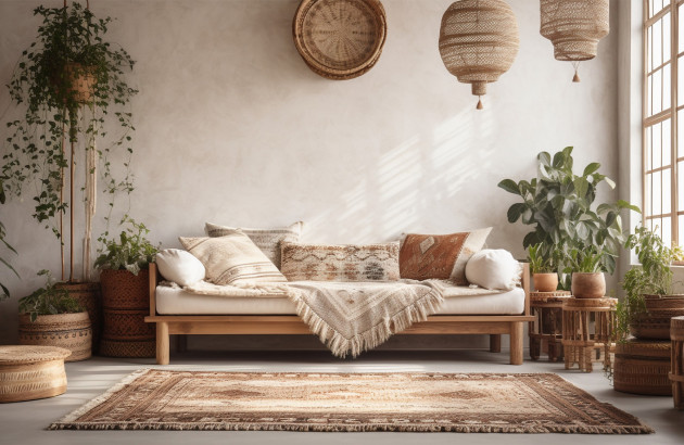 pièce de séjour cosy style bohème