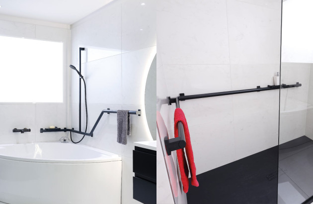 Barre d'appui dans une salle de bain blanche
