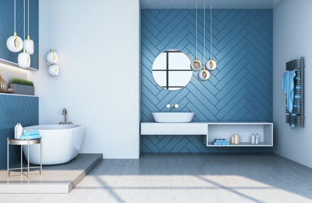 Carrelage bleue dans une salle de bains design
