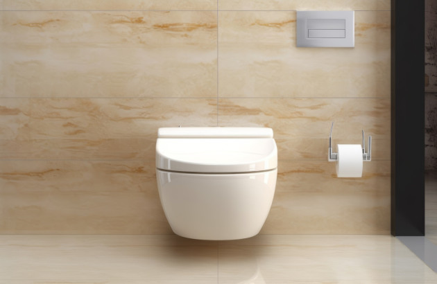 Carrelage de wc couleur ocre avec motifs