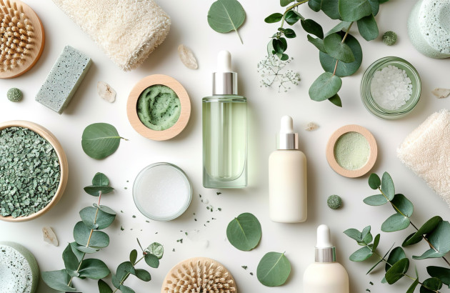 Extraits de plantes et feuilles vertes pour salle de bains